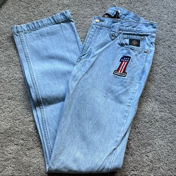 Harley Davidsons light wash number 1 patched jeans size 6 - Picture 1 of 11